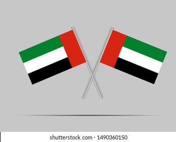 Two metall flagpole with Beautiful national flag of United Arab Emirates, original colors and proportion. Simply vector illustration eps10, from countries flag set.