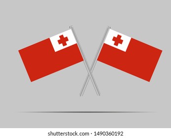 Two metall flagpole with Beautiful national flag of Kingdom of Tonga, original colors and proportion. Simply vector illustration eps10, from countries flag set.