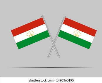 Two metall flagpole with Beautiful national flag of Republic of Tajikistan, original colors and proportion. Simply vector illustration eps10, from countries flag set.