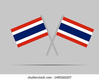 Two metall flagpole with Beautiful national flag of Kingdom of Thailand, original colors and proportion. Simply vector illustration eps10, from countries flag set.