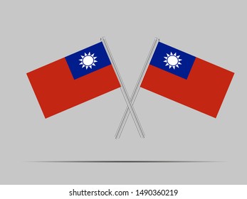 Two metall flagpole with Beautiful national flag of Republic of China, Know as Taiwan original colors and proportion. Simply vector illustration eps10, from countries flag set.