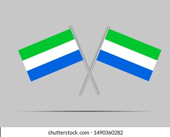 Two metall flagpole with Beautiful national flag of Republic of Sierra Leone. original colors and proportion. Simply vector illustration eps10, from countries flag set.