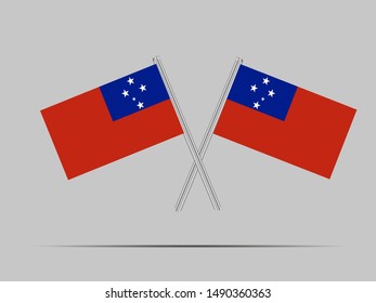 Two metall flagpole with Beautiful national flag of Independent State of Samoa. original colors and proportion. Simply vector illustration eps10, from countries flag set.