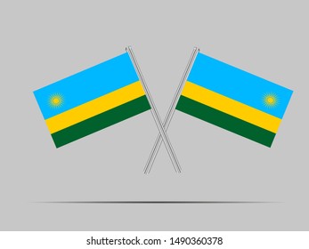 Two metall flagpole with Beautiful national flag of Republic of Rwanda . original colors and proportion. Simply vector illustration eps10, from countries flag set.