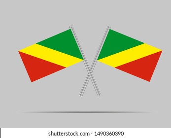 Two metall flagpole with Beautiful national flag of Republic of The Congo. original colors and proportion. Simply vector illustration eps10, from countries flag set.
