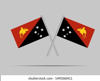 Two metall flagpole with Beautiful national flag of Independent State of Papua New Guinea. original colors and proportion. Simply vector illustration eps10, from countries flag set.