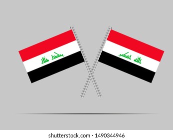 Two metall flagpole with National flag of Republic of Iraq . original colors and proportion. Simply vector illustration, from countries flag set.