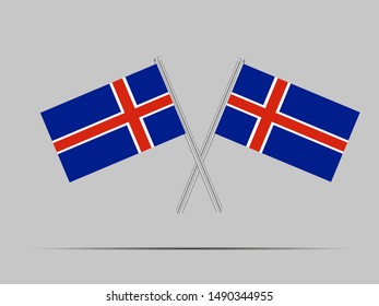Two metall flagpole with National flag of Iceland . original colors and proportion. Simply vector illustration, from countries flag set.