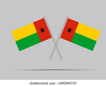Two metall flagpole with national flag of Republic of Guinea-Bissau. original colors and proportion. Simply vector illustration eps10, from countries flag set.