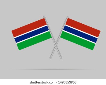 Two metall flagpole with National flag of Republic of the Gambia. original colors and proportion. Simply vector illustration eps10, from countries flag set.