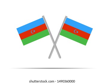 Two metall flagpole with National flag of Republic of Azerbaijan. original colors and proportion. Simply vector illustration, from countries flag set.