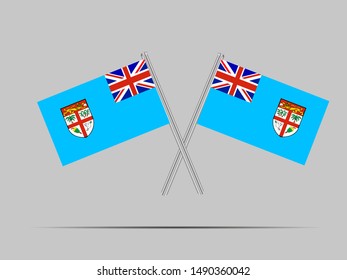 Two metall flagpole with National flag of Republic of Fiji . original colors and proportion. Simply vector illustration, from countries flag set.
