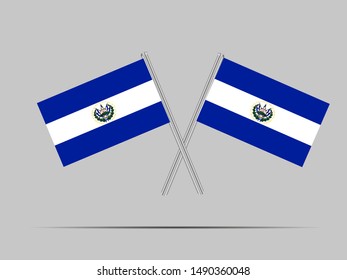 Two metall flagpole with National flag of Republic of El Salvador. original colors and proportion. Simply vector illustration, from countries flag set.