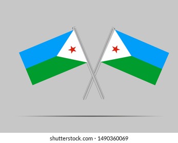 Two metall flagpole with National flag of Republic of Djibouti. original colors and proportion. Simply vector illustration eps10, from countries flag set.