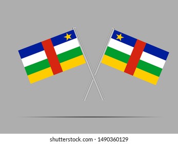 Two metall flagpole with National flag of Central African Republic. original colors and proportion. Simply vector illustration eps10, from countries flag set.
