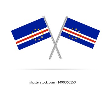 Two metall flagpole with National flag of Republic of Cape Verde. original colors and proportion. Simply vector illustration, from countries flag set.