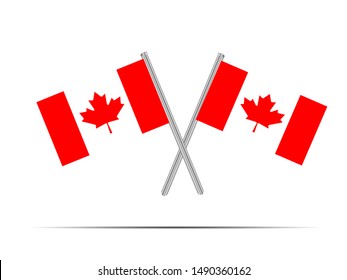 Two metall flagpole with National flag of Canada. original colors and proportion. Simply vector illustration, from countries flag set.