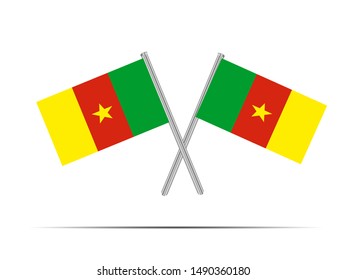 Two metall flagpole with National flag of Republic of Cameroon. original colors and proportion. Simply vector illustration eps10, from countries flag set.