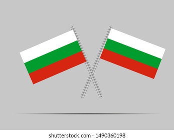 Two metall flagpole with National flag of Republic of Bulgaria. original colors and proportion. Simply vector illustration, from countries flag set.
