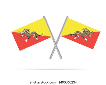 Two metall flagpole with National flag of Kingdom of Bhutan . original colors and proportion. Simply vector illustration, from countries flag set.