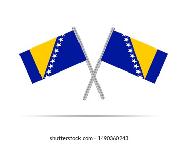 Two metall flagpole with National flag of Bosnia and Herzegovina . original colors and proportion. Simply vector illustration, from countries flag set.