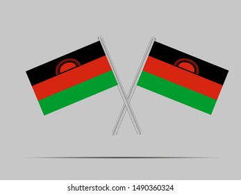 Two metall flagpole with National flag of Republic of Malawi. original colors and proportion. Simply vector illustration eps10, from countries flag set.