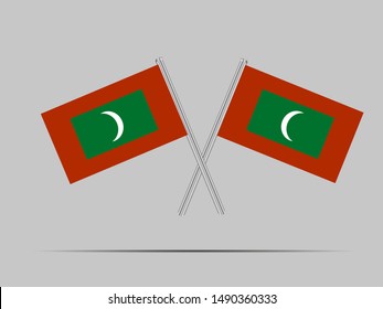 Two metall flagpole with National flag of Republic of Maldives. original colors and proportion. Simply vector illustration, from countries flag set.