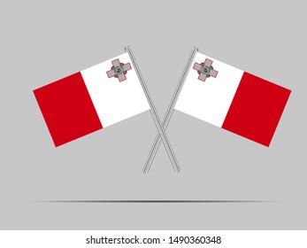 Two metall flagpole with National flag of Republic of Malta. original colors and proportion. Simply vector illustration, from countries flag set.