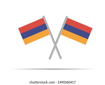 Two metall flagpole with National flag of Republic of Armenia. original colors and proportion. Simply vector illustration, from countries flag set.