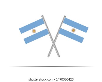 Two metall flagpole with National flag of Argentine Republic. original colors and proportion. Simply vector illustration, from countries flag set.