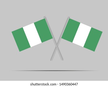Two metall flagpole with National flag of Federal Republic of Nigeria. original colors and proportion. Simply vector illustration eps10, from countries flag set.