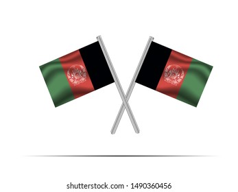 Two metall flagpole with National flag of Islamic Republic of Afghanistan. original colors and proportion. Simply vector illustration, from countries flag set.