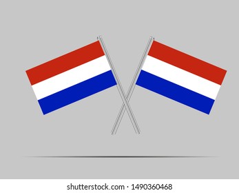 Two metall flagpole with National flag of Netherlands. original colors and proportion. Simply vector illustration eps10, from countries flag set.