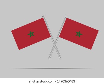 Two metall flagpole with National flag of Kingdom of Morocco. original colors and proportion. Simply vector illustration eps10, from countries flag set.