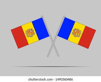 Two metall flagpole with National flag of Principality of Andorra . original colors and proportion. Simply vector illustration, from countries flag set.
