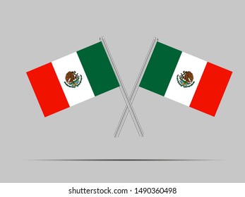 Two metall flagpole with National flag of United Mexican States. original colors and proportion. Simply vector illustration, from countries flag set.