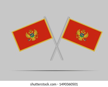 Two metall flagpole with National flag of Montenegro. original colors and proportion. Simply vector illustration eps10, from countries flag set.