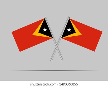 Two metall flagpole with National flag of Democratic Republic of East Timor. original colors and proportion. Simply vector illustration, from countries flag set.