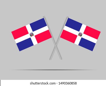 Two metall flagpole with National flag of Dominican Republic. original colors and proportion. Simply vector illustration, from countries flag set.