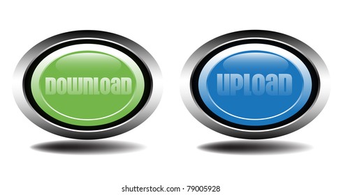 Two metallic buttons for download and upload suitable for websites