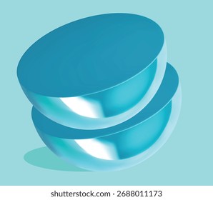 Two metallic hemispheres, in a light turquoise color, stacked one on top of the other.
