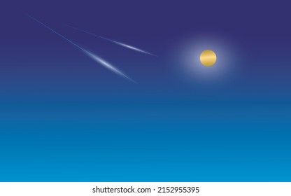 Two meteorites fly in the night sky. Bright meteors glow in the atmosphere. Beautiful shooting stars.