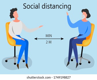 Two meter safe distance between people during Coronavirus 2019-nCoV outbreak isolated on a white background. Pandemic epidemiology concept. Vector flat illustration.