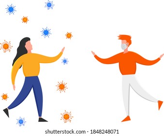 Two meter safe distance between people during Coronavirus 2019-nCoV outbreak isolated on a white background. Pandemic epidemiology concept. Vector flat illustration.