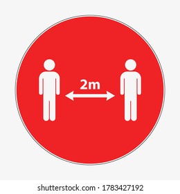 A dos metros de distancia entre dos personas, señal de círculo rojo vector. Mantener un símbolo de distancia seguro. Icono del coronavirus de cuarentena.