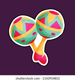 Two mexican maracas icon. Mexican music colourful concept illustration.