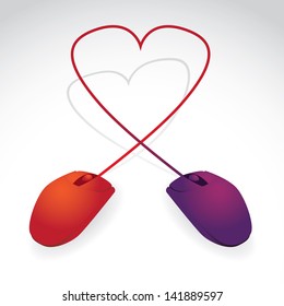 Two mice connected together with cables, forms the heart