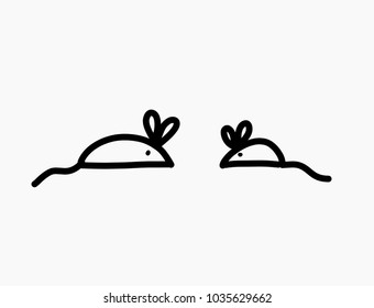 Two mice, doodle line illustration