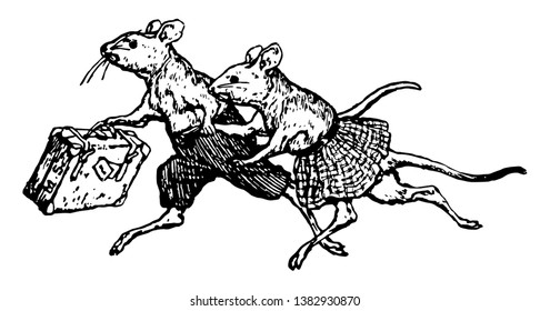 Two Mice Dressed Running Holding Bag Stock Vector (Royalty Free ...