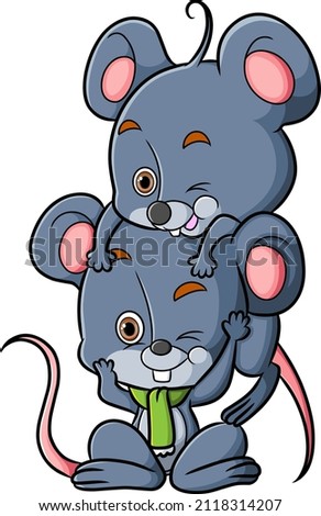 The two mice are playing together and wearing a scarf of illustration